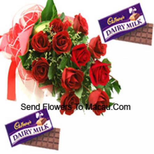 11 Hermosas Rosas Rojas con Chocolates Cadbury