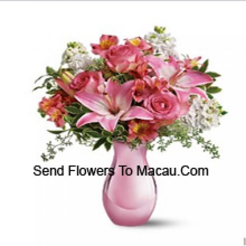 Cute Pink Roses and Lilies with Assorted Flowers