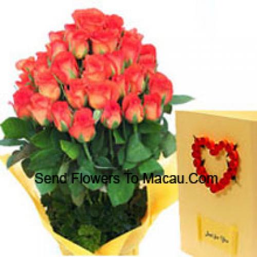 31 Orange Roses with Card