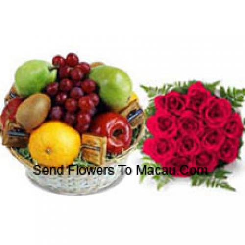 11 Red Roses with 5 Kg Fresh Fruits