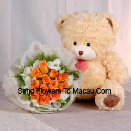 11 Rosas Naranjas con Lindo Oso de Peluche