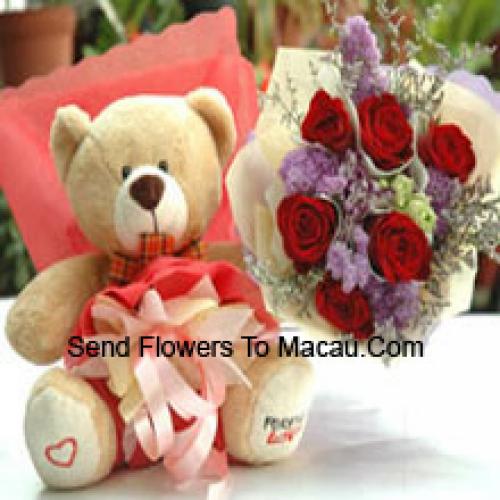 Beautiful Teddy with Lovely 7 Roses