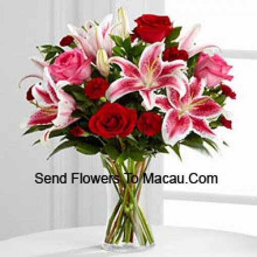 Roses with Pink Lilies in Vase