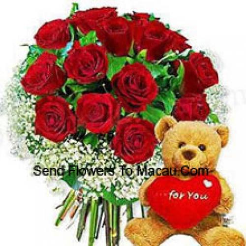 11 Roses with Hearty Teddy