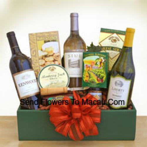 Beautiful Basket of Goodies and Wine