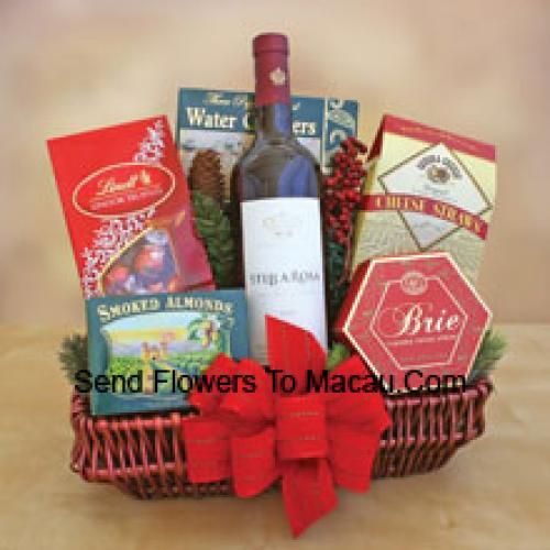 Lovely Gourmet Basket Containing Wine