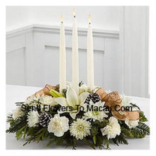 Centerpiece with Candles and Greens